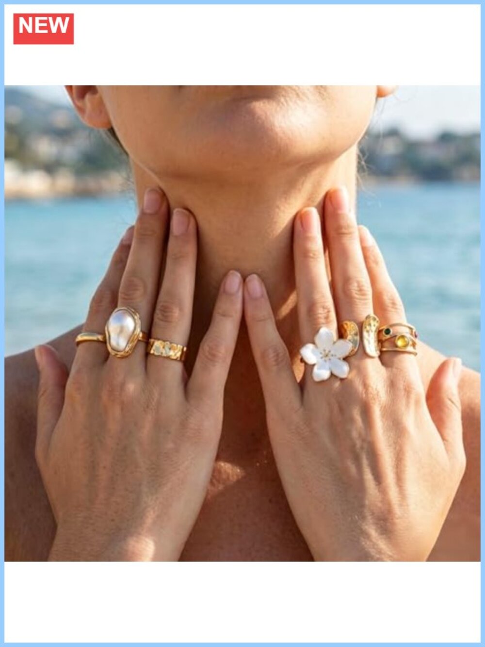29 Pc Stackable Rings Set Turquoise Stone Gold Statement Open Midi Knuckle Rings - Picture 5 of 6